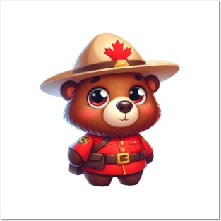 Cute Canadian Mountie Bear Illustration Posters and Art